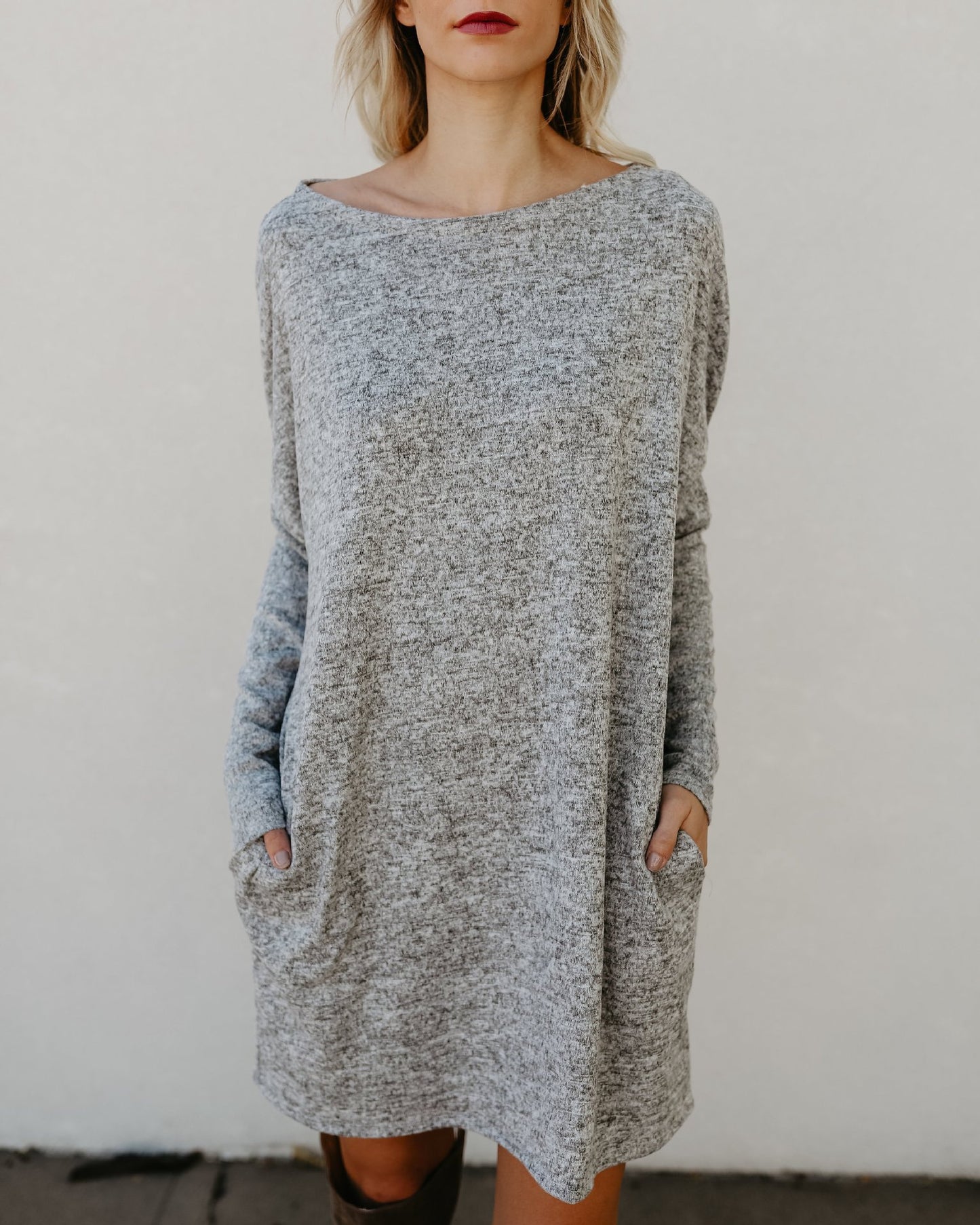Ladies Simple Solid Color Sweater Loose Dress