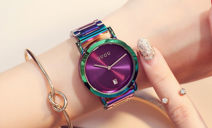 Fashionable And Minimalist Colored Steel Strip Women's Watch