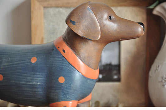 Country Retro Resin Sausage Dog Decoration Home Garden Ornament