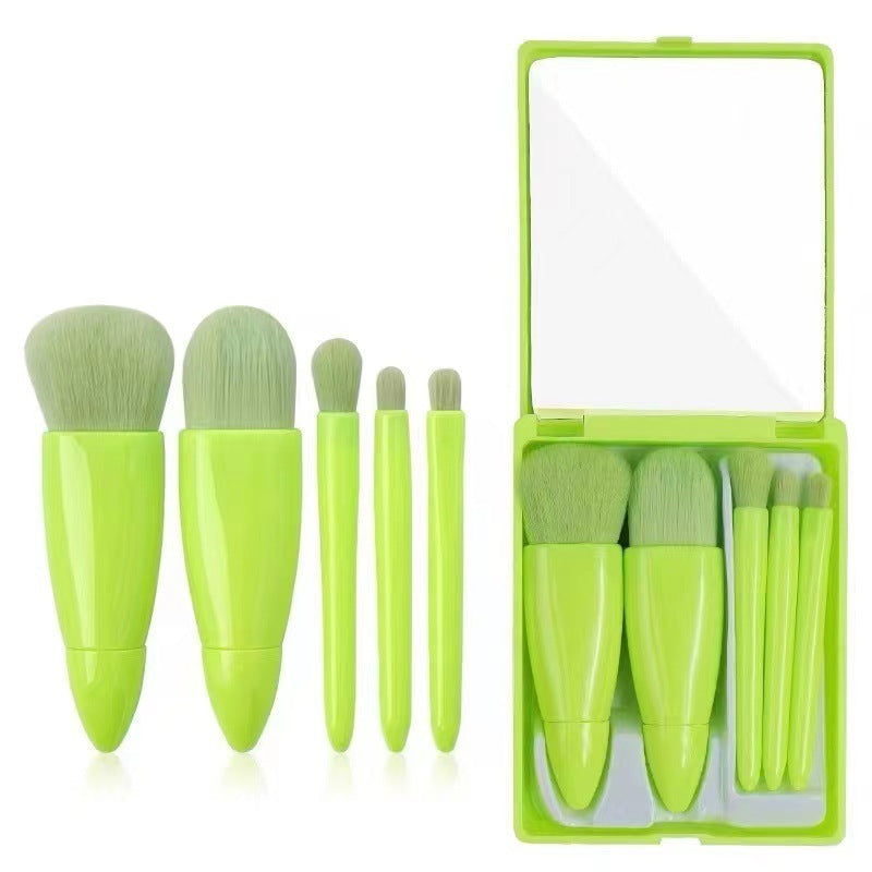 5pcs Travel Size Makeup Brushes Set Mini Makeup Brushes, Small Complete Function Cosmetic Brushes Kit With Case And Mirror Hand Hold Pocket Foldable Makeup
