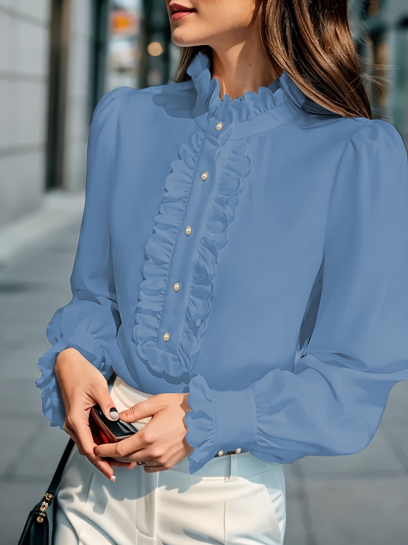 European And American Women's Clothing Shirt Ruffled All-match