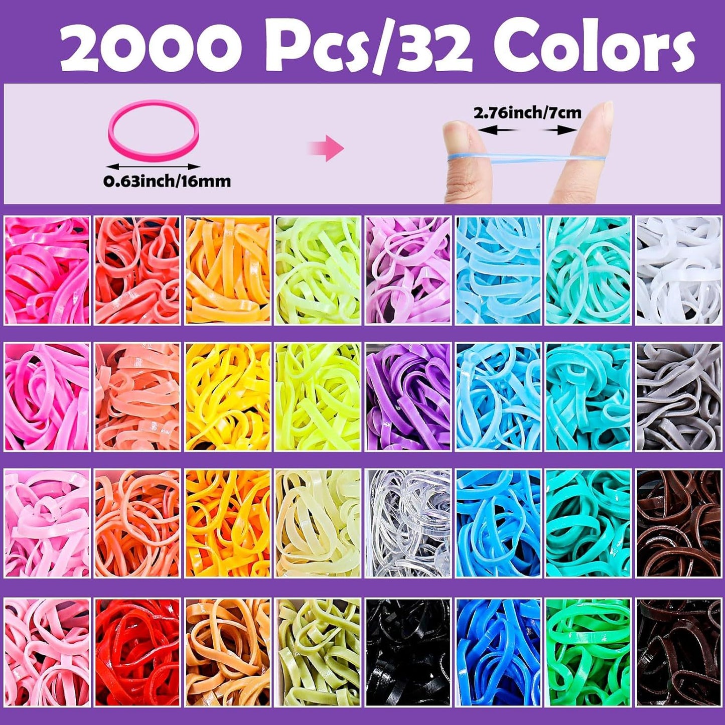 32 Colors Small Hair Rubber Bands With 16 Hair Styling Tools, 2000 Pcs Elastic Girl Baby Hair Ties Mini Hair Bands With Hair Elastic Cutter Hair Accessories Xmas Stuff For Girls Baby Toddlers Kids