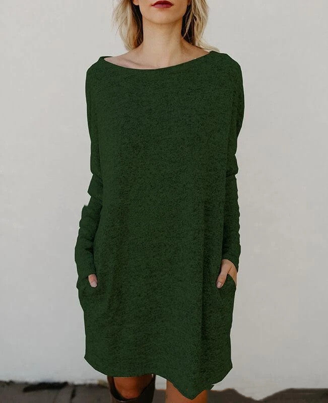 Ladies Simple Solid Color Sweater Loose Dress