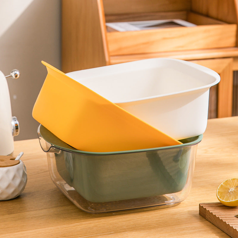 New Double Deck Drain Basket Household Storage With Cover Kitchen Tools Gadgets