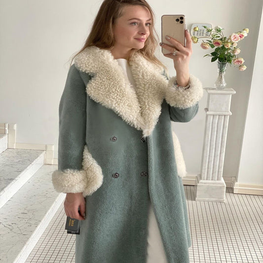 Lamb Wool Long Lapel Pocket Jacket Simple Women's Clothing