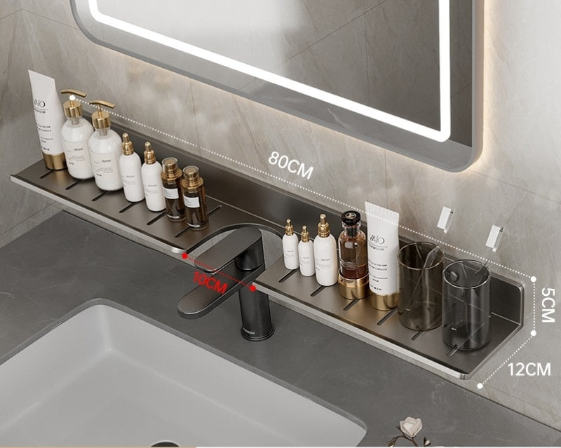 Gun Gray Storage Rack Punch-free Mirror Front Bathroom Faucet Storage Rack Bathroom Table Faucet Rack Alumimum