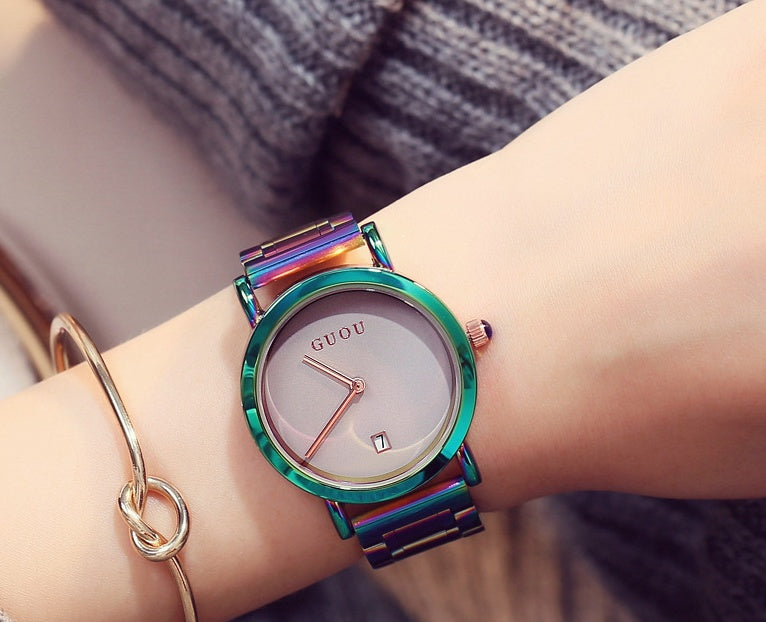 Fashionable And Minimalist Colored Steel Strip Women's Watch