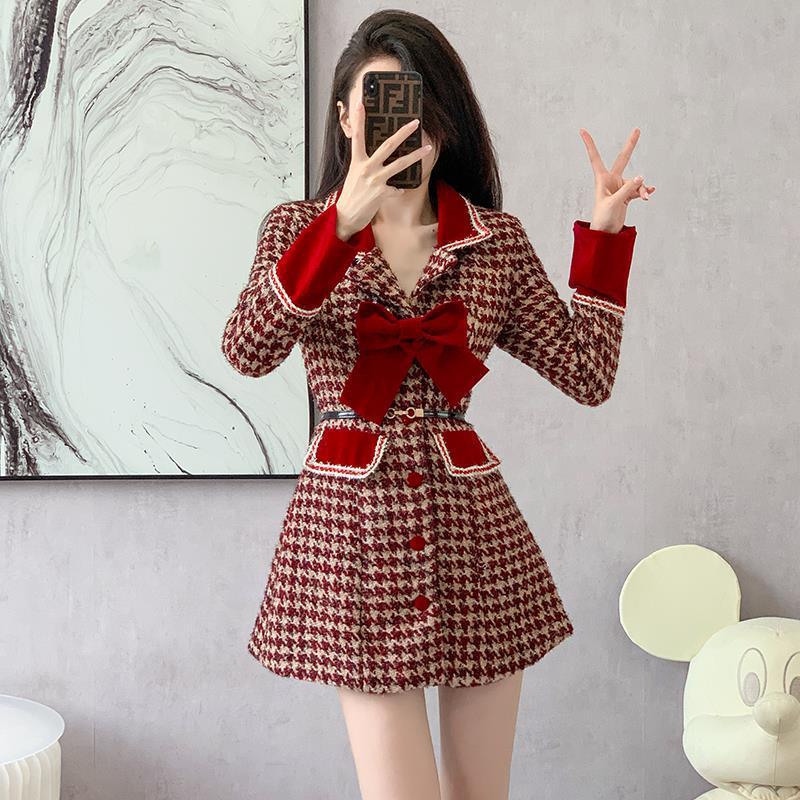 Red Dress Mid-length Women's Clothing Woolen Coat Dress