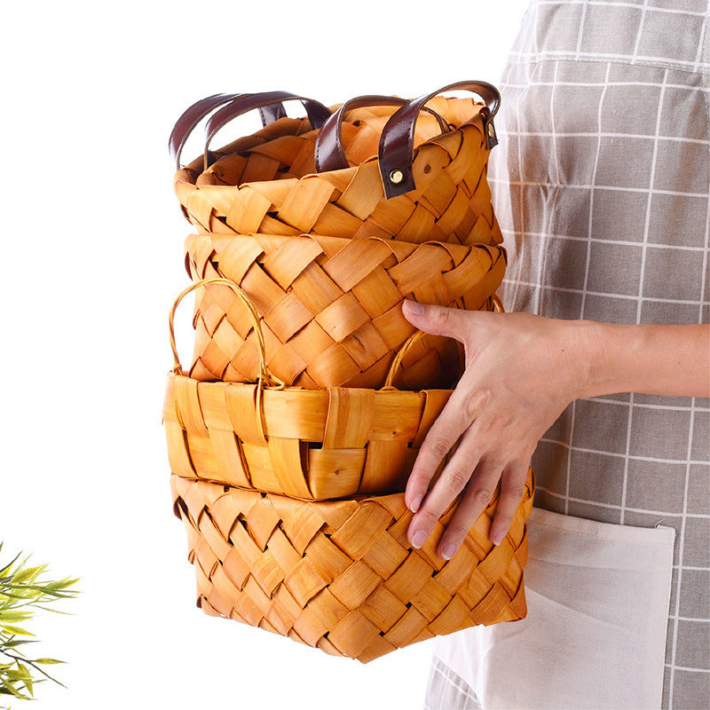 Household Hand-woven Wood Chip Storage Basket