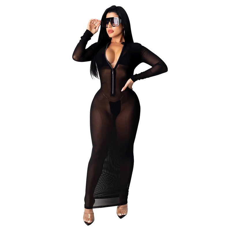 Women's Clothing Collar Pure Color Sexy Long-sleeved Cultiva