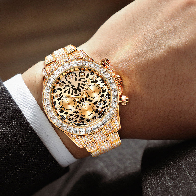 Color Diamond Fashion Full Diamond Watch Leopard Print Surface