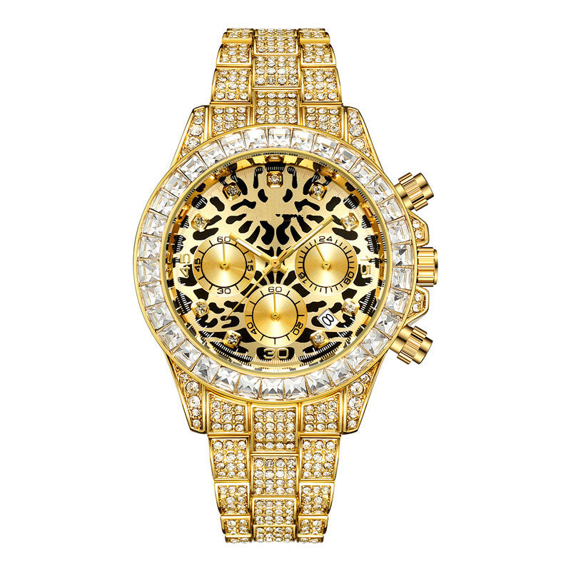 Color Diamond Fashion Full Diamond Watch Leopard Print Surface