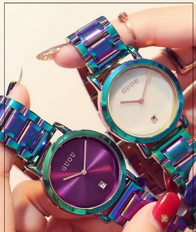 Fashionable And Minimalist Colored Steel Strip Women's Watch