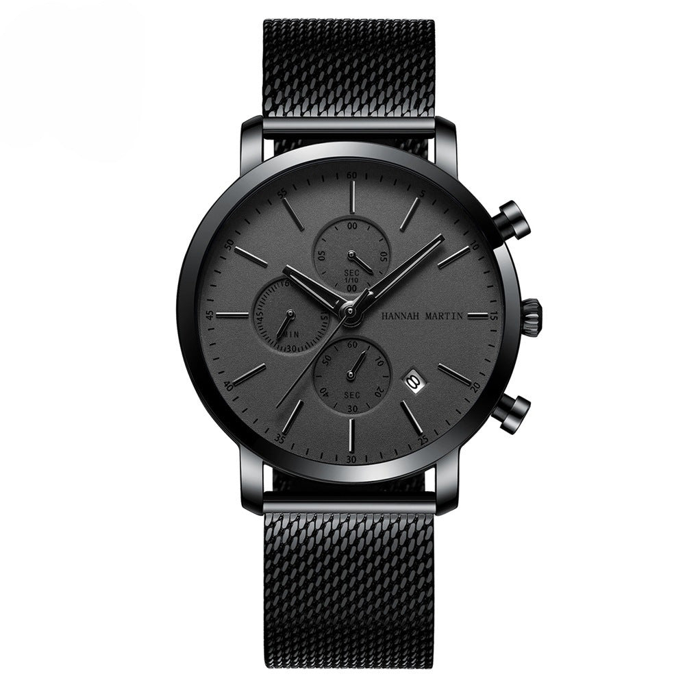 Stainless steel black mesh with waterproof quartz watch