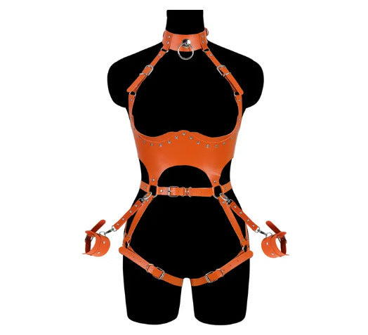 Soft Leather Shapewear Close-fitting Hollow-out Party Clothing