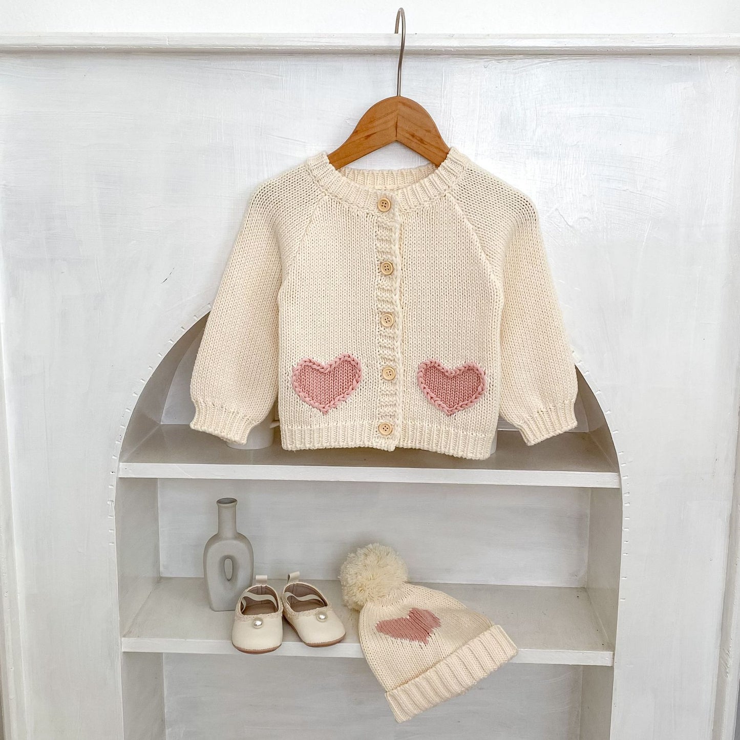 Fashionable Sweet Cardigan Hat Baby Love Kids' Sweater Wear