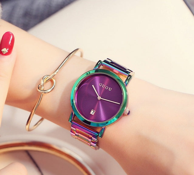 Fashionable And Minimalist Colored Steel Strip Women's Watch