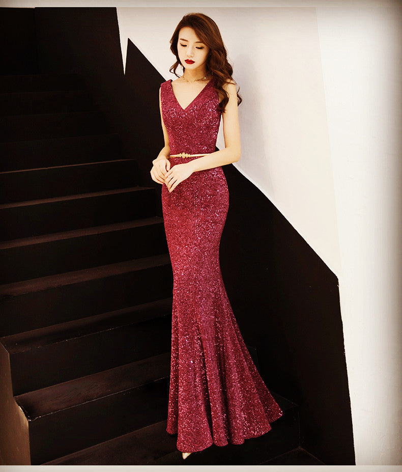Elegant fishtail bright temperament ladies long dress