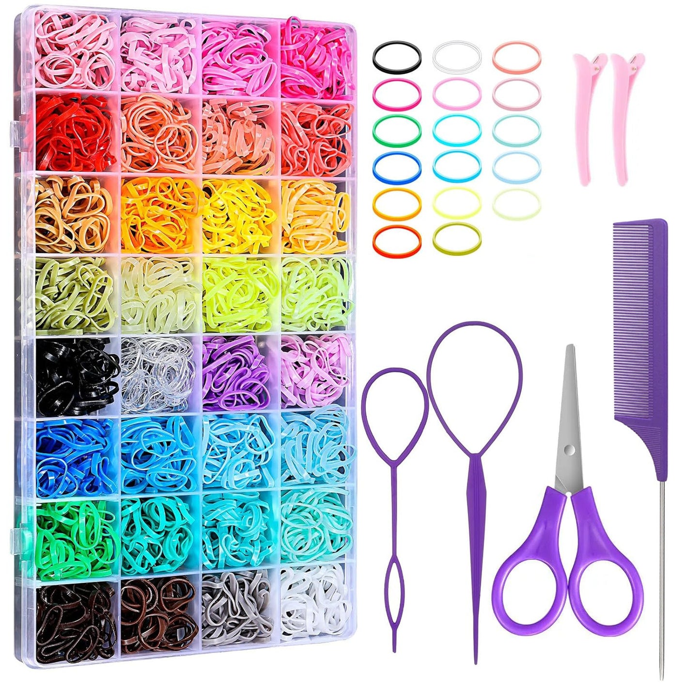32 Colors Small Hair Rubber Bands With 16 Hair Styling Tools, 2000 Pcs Elastic Girl Baby Hair Ties Mini Hair Bands With Hair Elastic Cutter Hair Accessories Xmas Stuff For Girls Baby Toddlers Kids