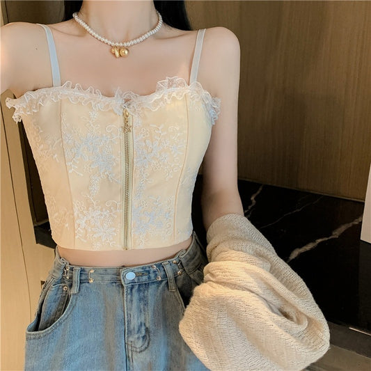 Ladies Wear Lace Zipper Small Camisole Top Trendy