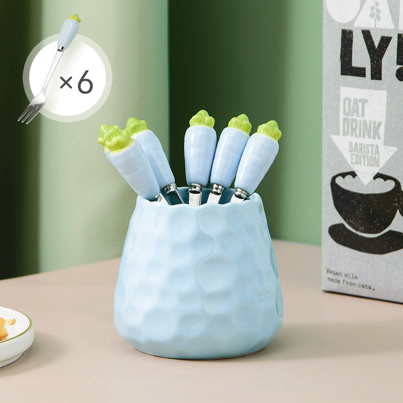 Household Stainless Steel Fruit Fork Storage Jar Set