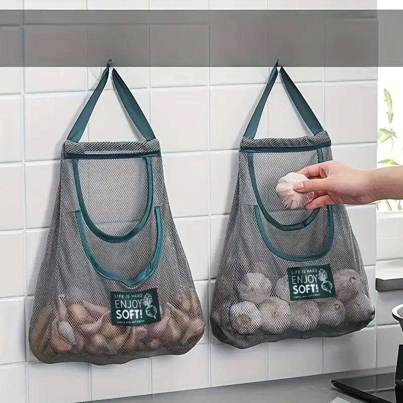Multi-Functional Kitchen Storage Mesh Bags - Wall-Mounted Organizers For Storing Fruits, Vegetables, Ginger, And Garlic, Hollow Mesh Bags ,Essential Home Accessories-Selling On Temu Is Prohibited
