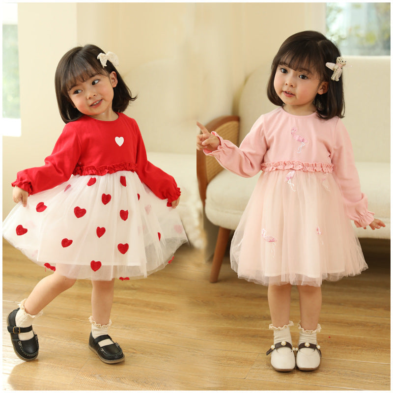 Cute Princess Dress Children's Clothing Puff Mesh Long Sleeve