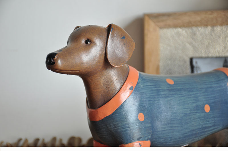 Country Retro Resin Sausage Dog Decoration Home Garden Ornament