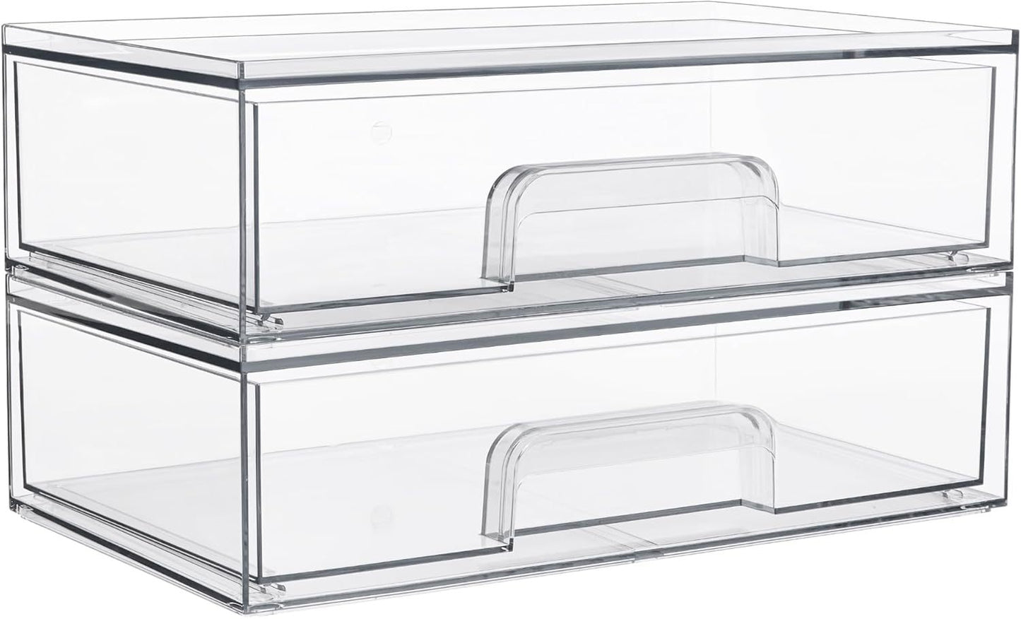 12.1in 30.7cm W Clear Stackable Storage Drawers,2 Pack Acrylic Plastic Organizers Bins For Makeup Palettes, Cosmetics, And Beauty Supplies,Ideal For Vanity, Bathroom,Cabinet,Desk Organization