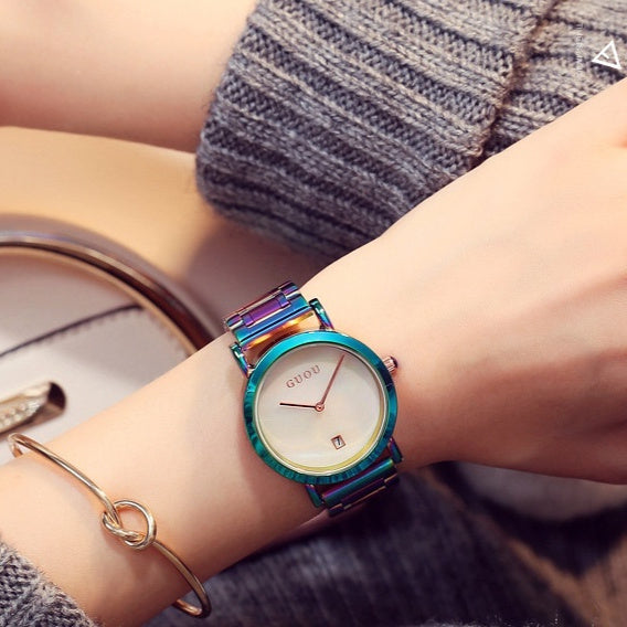 Fashionable And Minimalist Colored Steel Strip Women's Watch