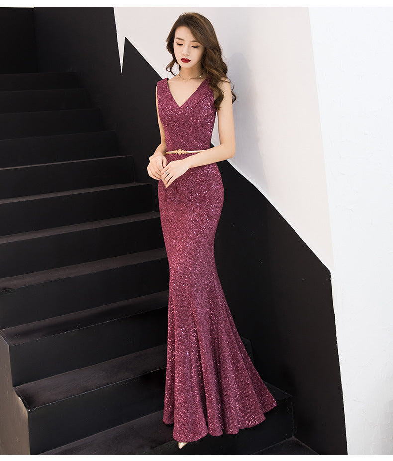 Elegant fishtail bright temperament ladies long dress