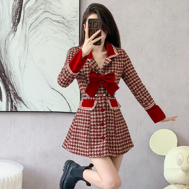 Red Dress Mid-length Women's Clothing Woolen Coat Dress