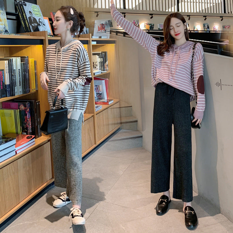 Nursing Clothing Out Two-piece Knitted Wide-leg Pants