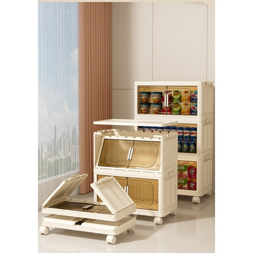 Collapsible Storage Bins With Magnetic Door  Plastic Storage Cabinet With Wheels  Closet Organizers And Storage Containers
