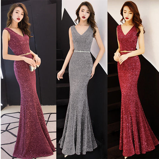 Elegant fishtail bright temperament ladies long dress