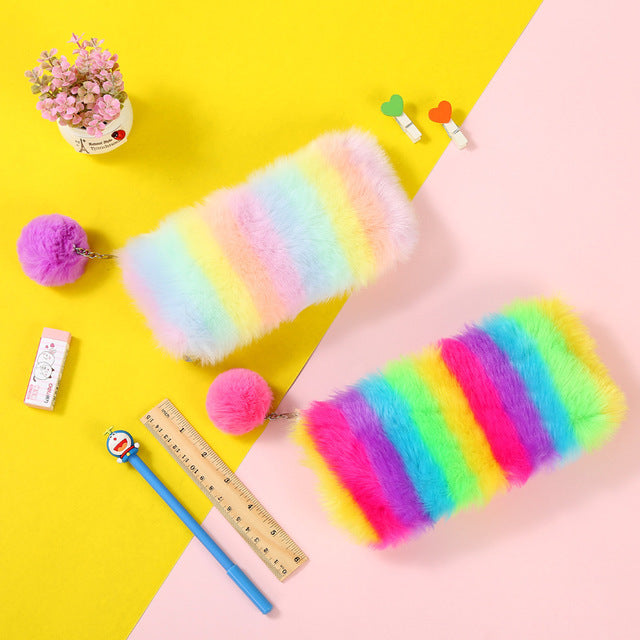 Rainbow plush stationery storage bag