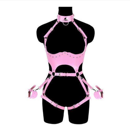 Soft Leather Shapewear Close-fitting Hollow-out Party Clothing