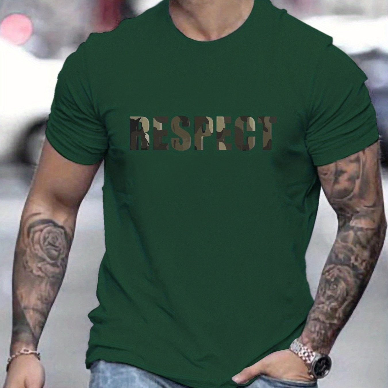 Letter RESPECT Pattern Printed Men's T-shirt, Patterned T-shirt Men's Summer Clothing, Men's Clothing