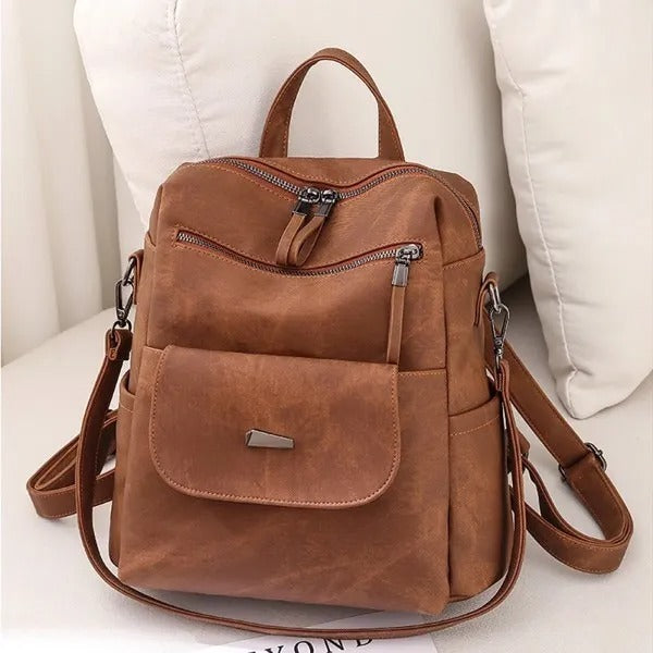 Backpack Purse For Womens, Waterproof PU Leather Backpacks Handbags, Ladies Casual Shoulder Bags Brown