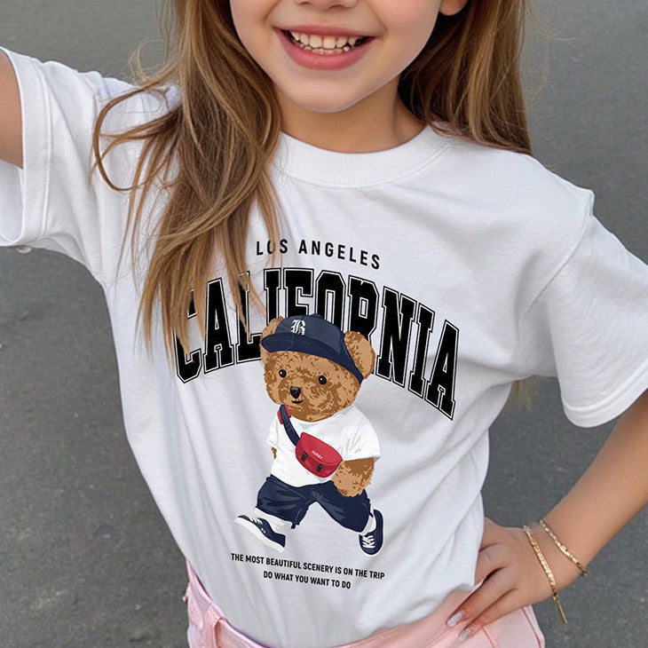 Children's Clothing Niche Cartoon Bear Printed Casual Short Sleeve