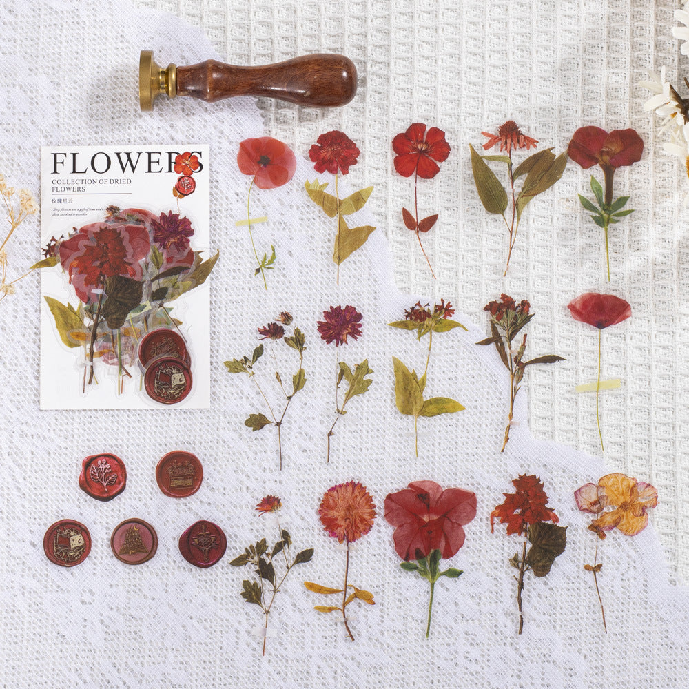 Fire Paint Creative Dried Flowers Journal Decoration Sticker Package