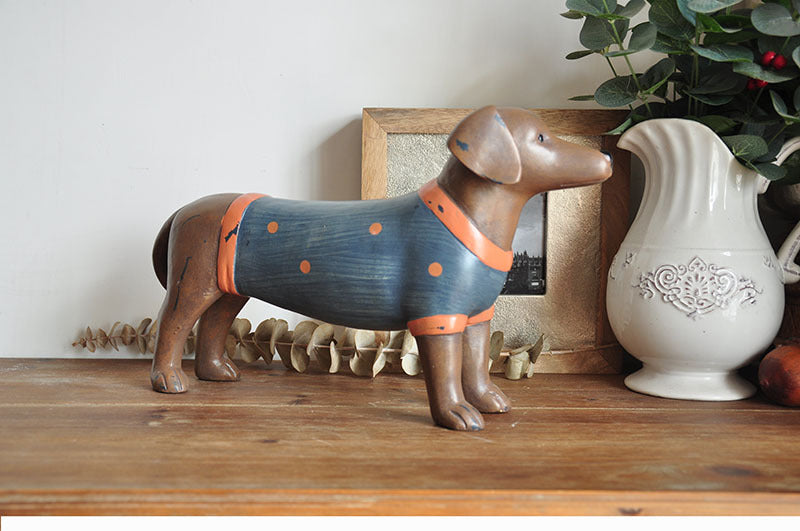 Country Retro Resin Sausage Dog Decoration Home Garden Ornament