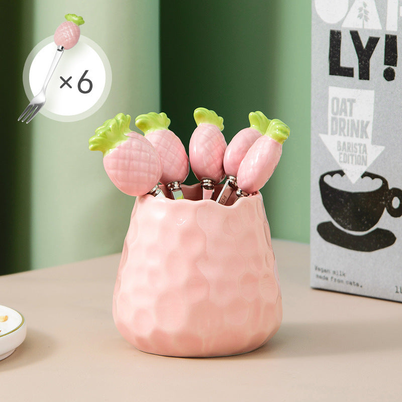 Household Stainless Steel Fruit Fork Storage Jar Set