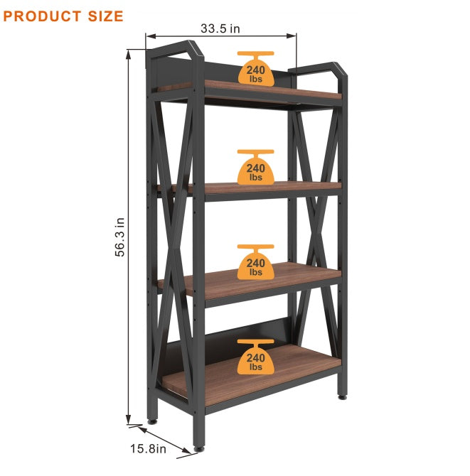 56.30'' Bakers Rack 4-Level Storage Shelves Metal And Wooden Kitchen Shelves, Kitchen Organizers And Storage, For Garage, Pantry, Bathroom, Closet ,33.50'' Length