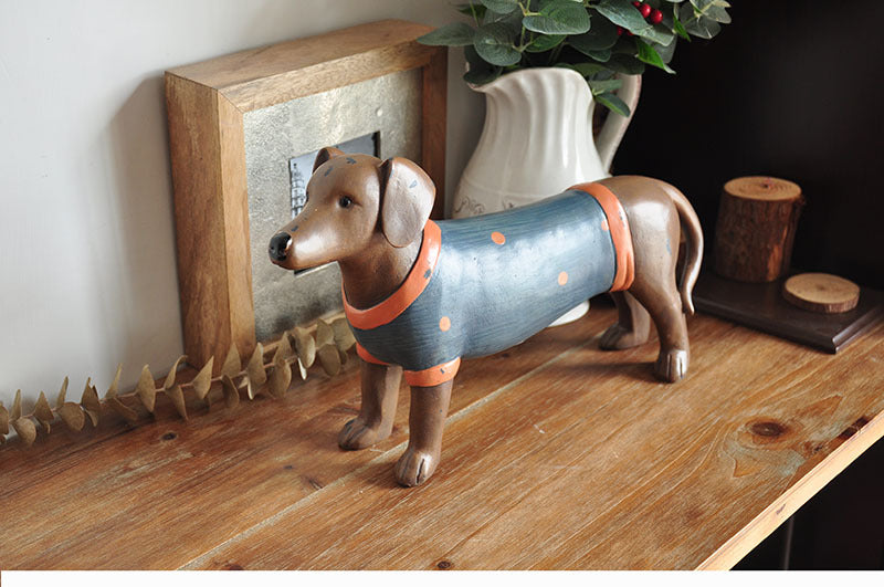 Country Retro Resin Sausage Dog Decoration Home Garden Ornament
