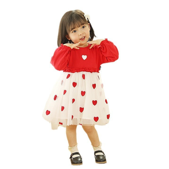Cute Princess Dress Children's Clothing Puff Mesh Long Sleeve