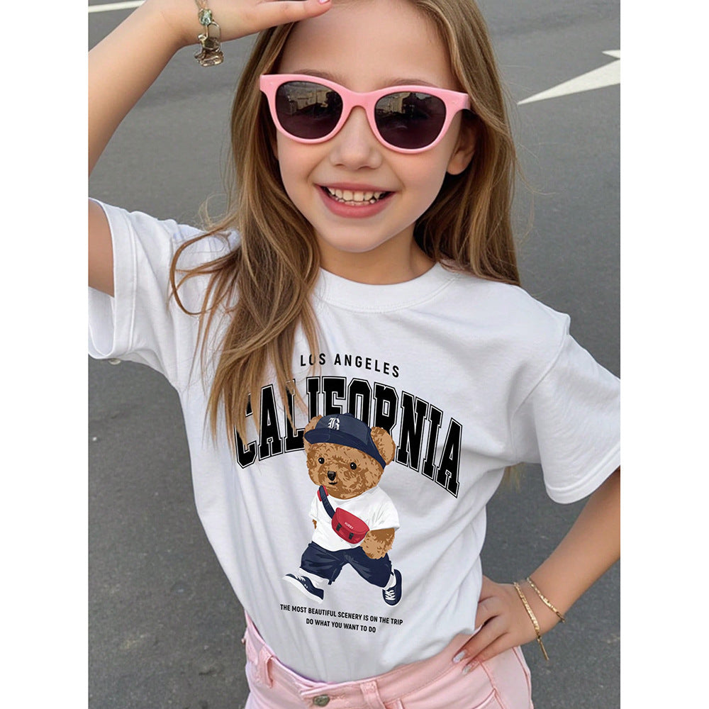 Children's Clothing Niche Cartoon Bear Printed Casual Short Sleeve