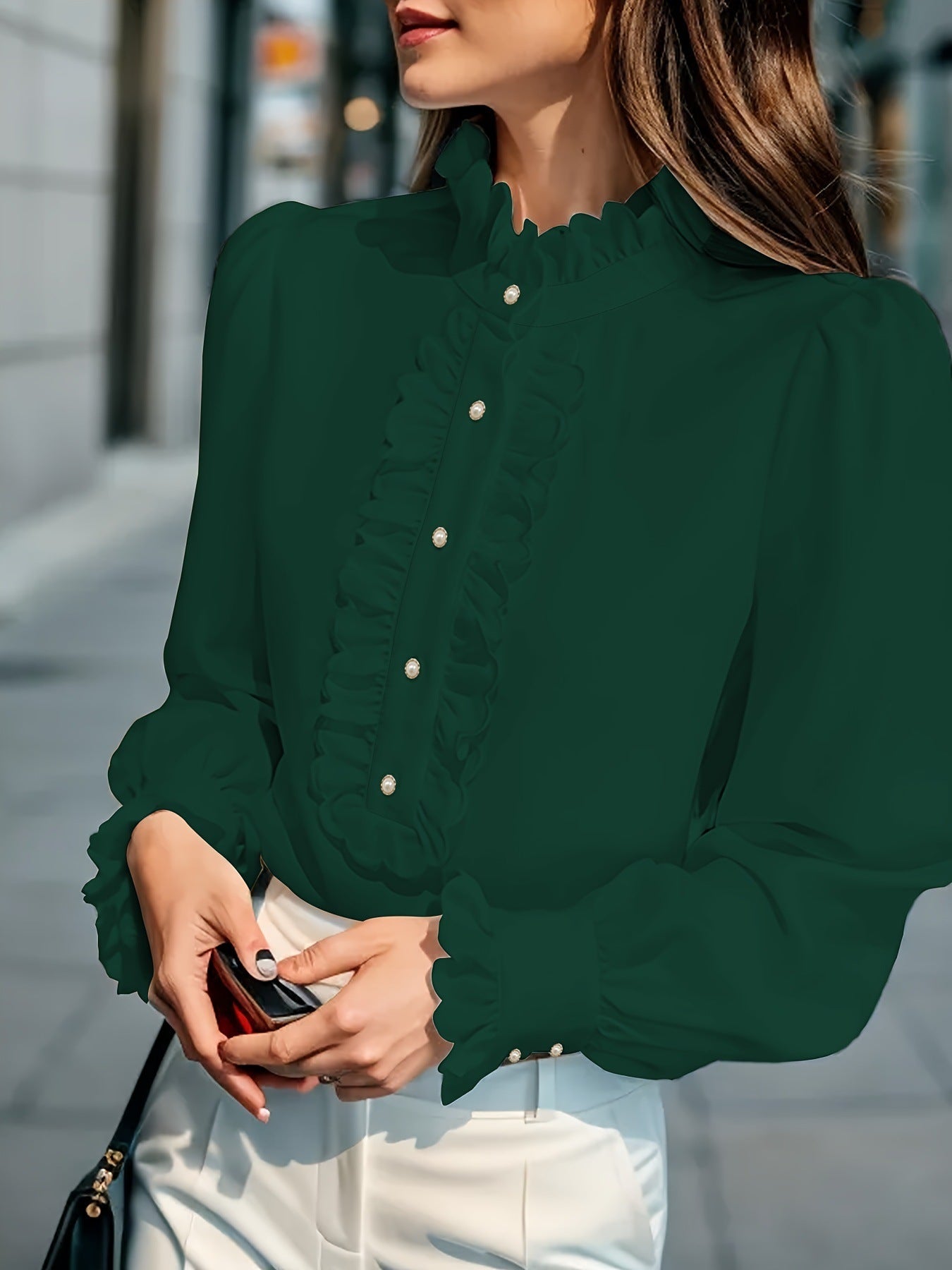 European And American Women's Clothing Shirt Ruffled All-match