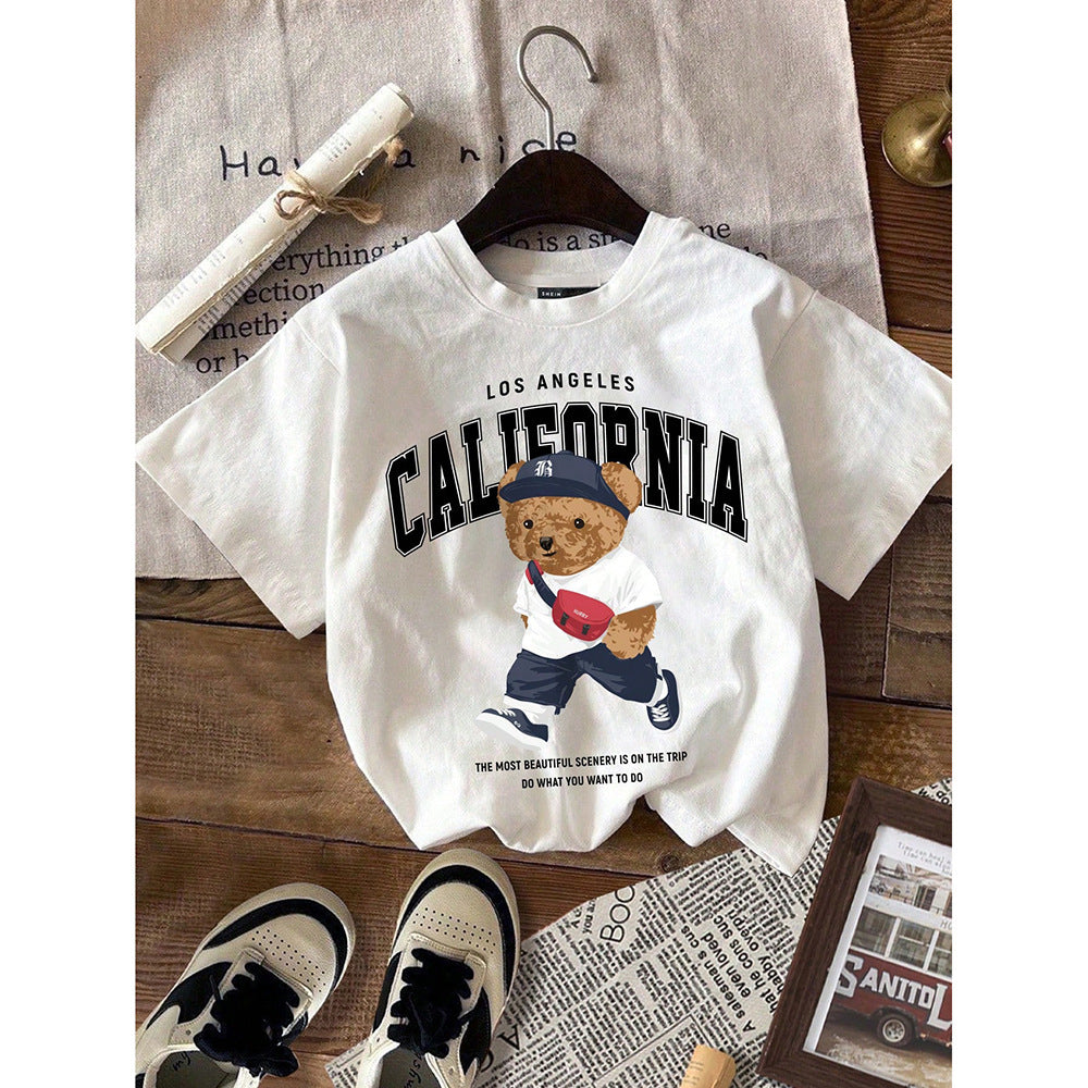 Children's Clothing Niche Cartoon Bear Printed Casual Short Sleeve