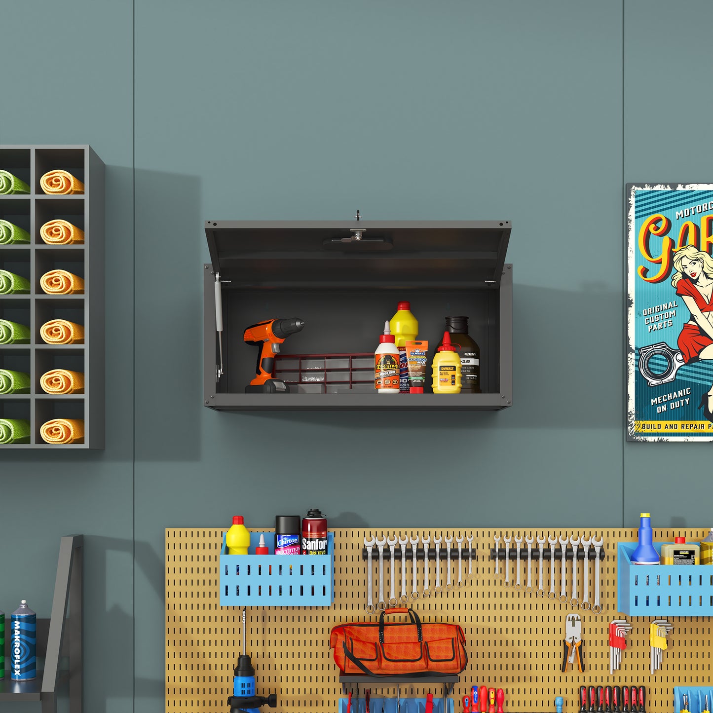 Heavy Duty Metal Wall Mounted Tool Storage Cabinet Steel Metal Garage Storage Cabinet For Garage Workshop Assembly Required